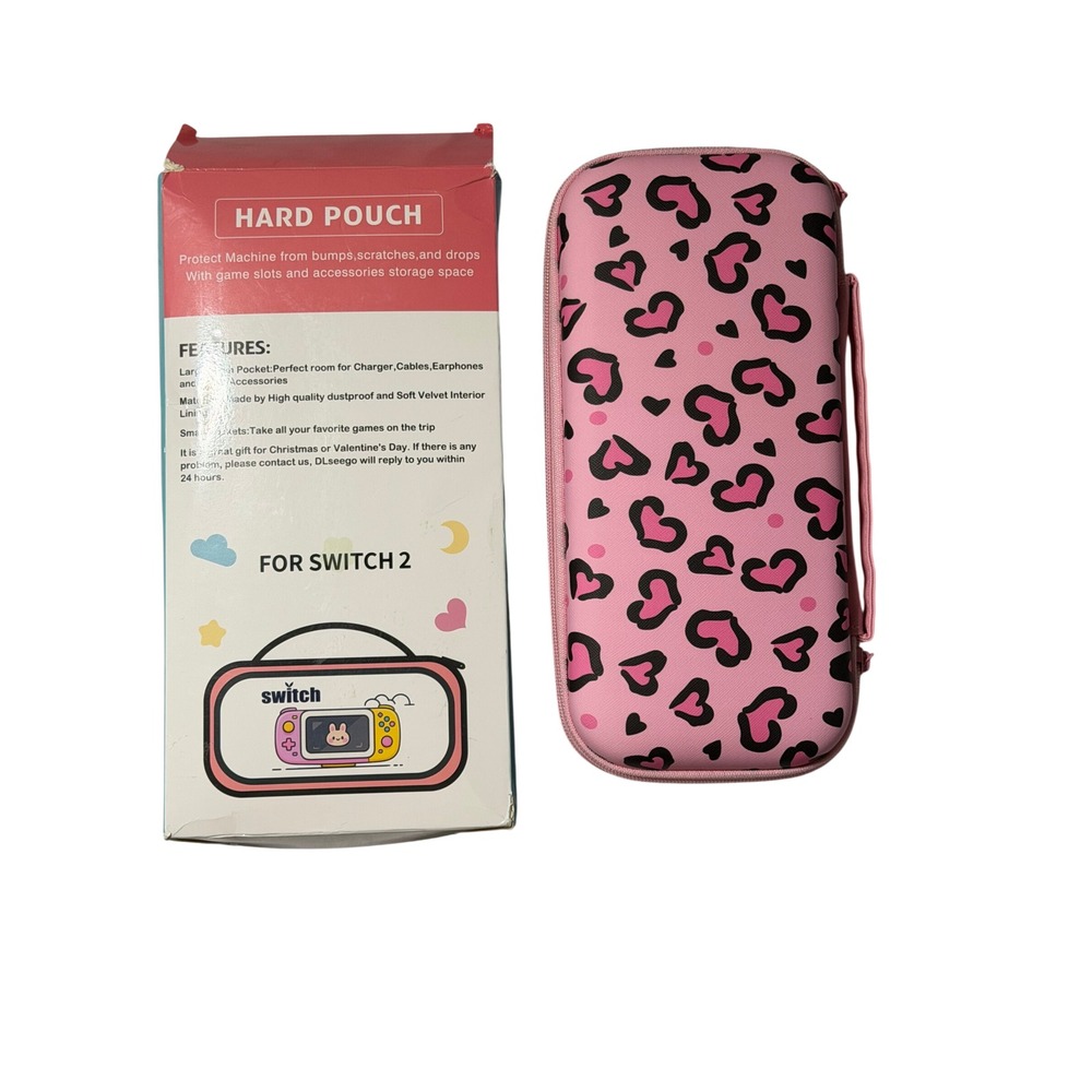 DLseego Pink Leopard Heart Hard Pouch Case Set for Nintendo Switch OLED Travel